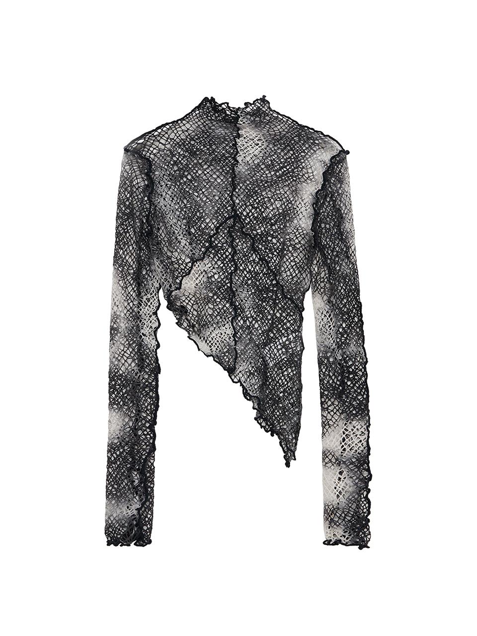 Vegan Tiger Interlock Mock Neck Net Top (Black) Free