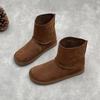 Johnature Retro Handmade Genuine Leather Boots Round Toe And Flat Bottomed Mid-calf Boots