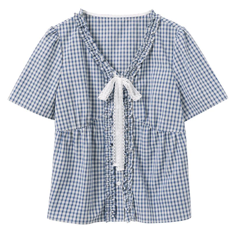 

Sancai Plus Size 2025 Autumn Plaid V-Neck Shirt XXL