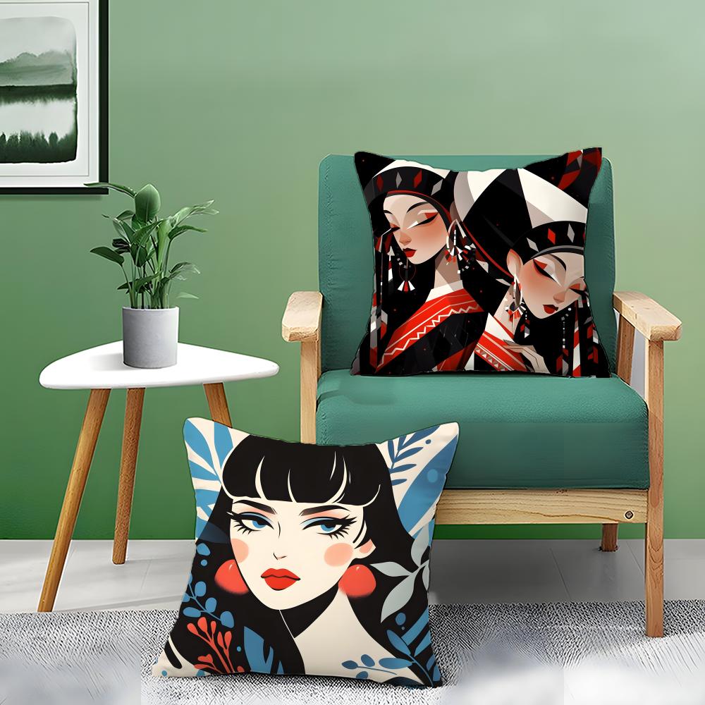 Illustration Of Diagonal Square Art Pillow Case Double-Sided Plush Sofa Cushion Covers Organic Breathable Invisible Zipper
