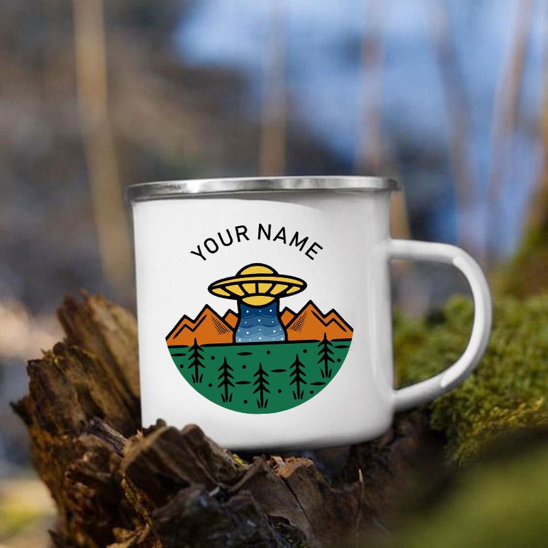 Tazze Smaltate Personalizzate per Camper Nome Personalizzato Campeggio Tazza Smaltata Avventura Festa del Falò Tazza da Birra Caffè Tazze con Manico Regali per Camperisti