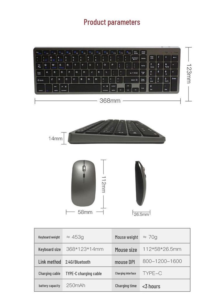 Wireless Mouse & Keyboard Combo: Three-Mode Keyboard, Dual-Mode Mouse, Compatible with Notebooks, Desktops, Tablets, and Mobile Phones.