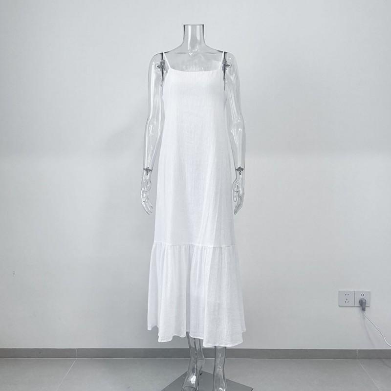 New Style Vacation Casual Long Dress Summer Cotton Elegant Suspender Women S белый