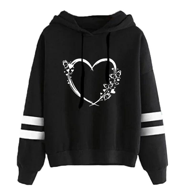 2026 Neuankunft Damen Kapuzenpullover Klassisches Herz Aufdruck Sweatshirt Urban Lässiger Mode Kapuzenmantel Damen Warmer Pullover