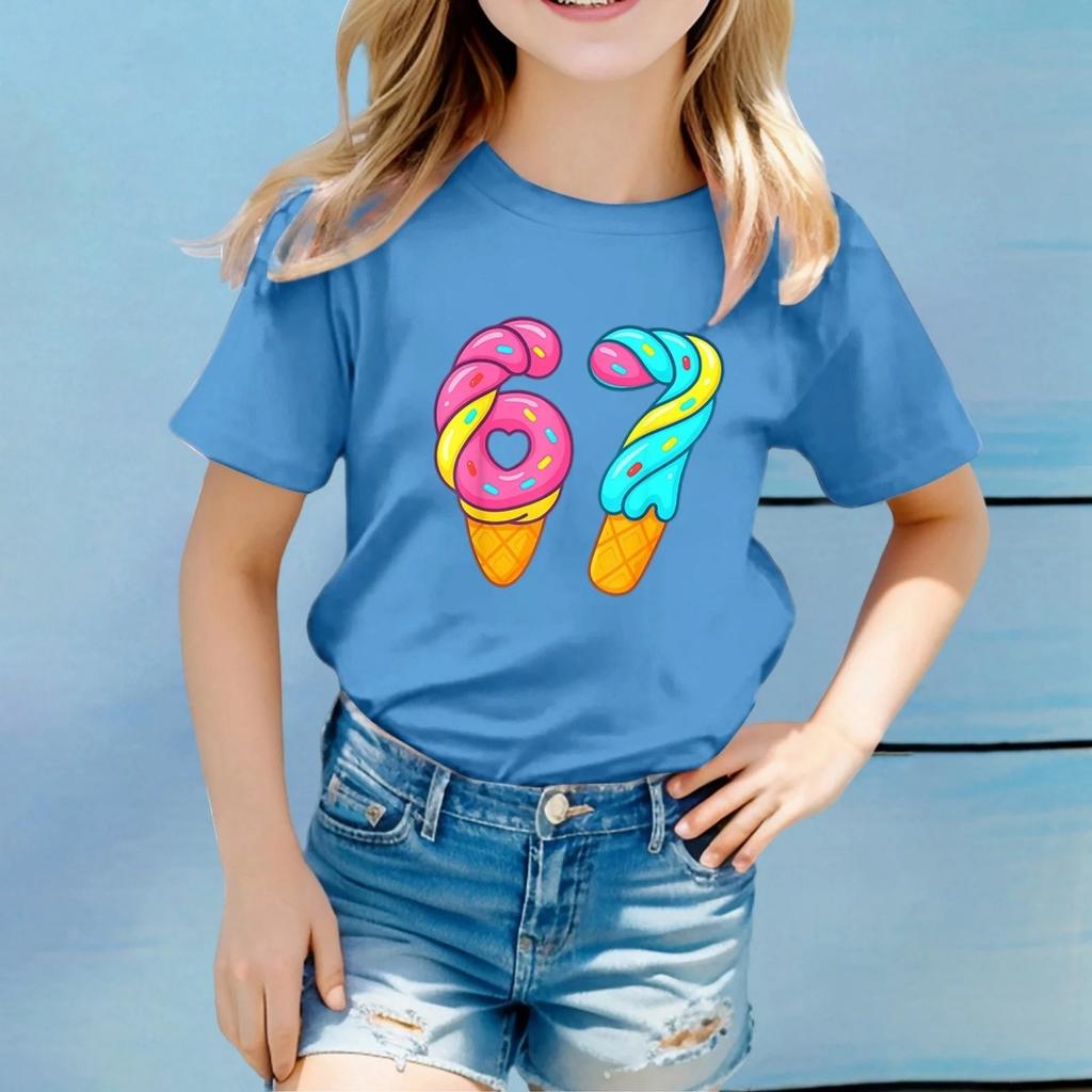Fashion Cute Princess 67 Number Bow Print Kids Round Neck T-Shirt Boys Short Sleeve Clothing Children Girls Casual T-Shirts Tops