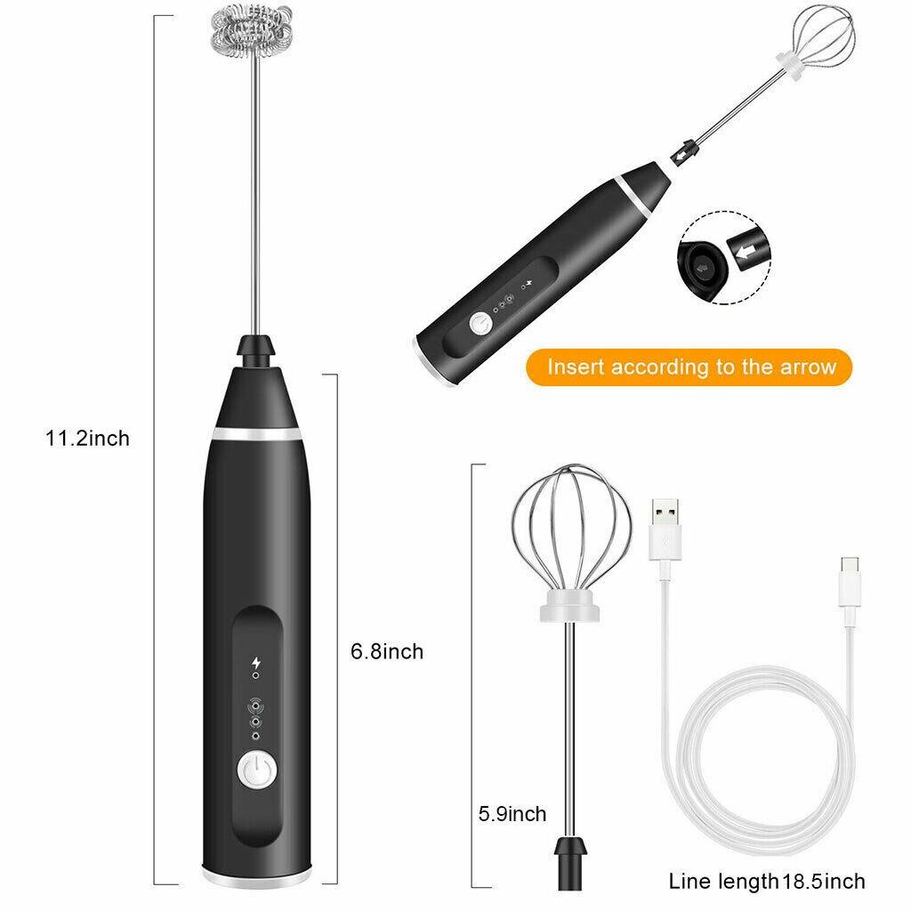 Milchaufschäumer 3 Geschwindigkeiten Kaffee Elektrisch Getränke Ei Aufschäumer Schaumbildner Mixer USB Wiederaufladbar Handheld Lebensmittelmixer Backwerkzeuge