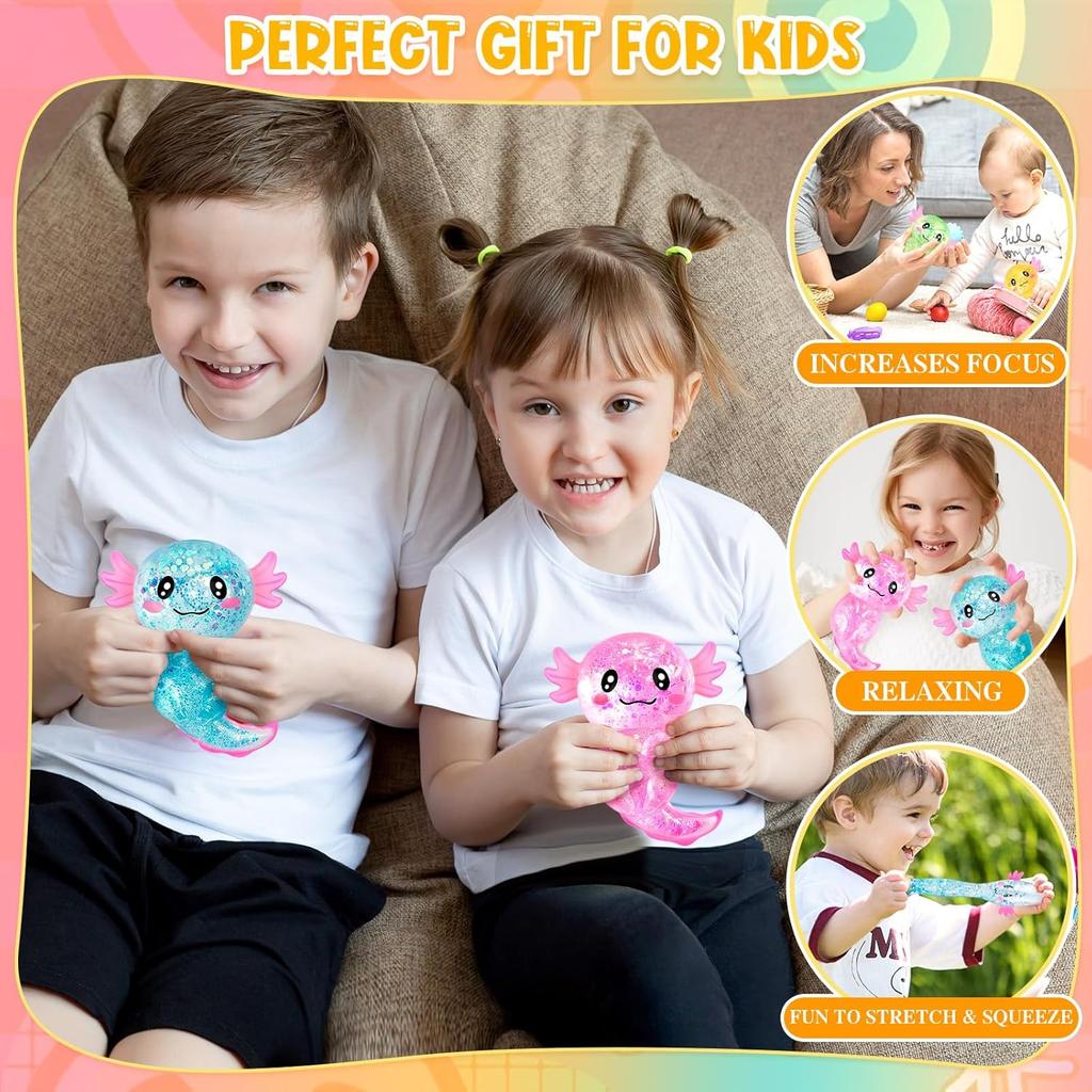 אקסולוטל סקווישי צעצוע להקלה על לחץ סוכר מלט נצנצים צעצוע אמפיבי פידג'ט לילדים מרגיע מתנות למסיבת יום הולדת