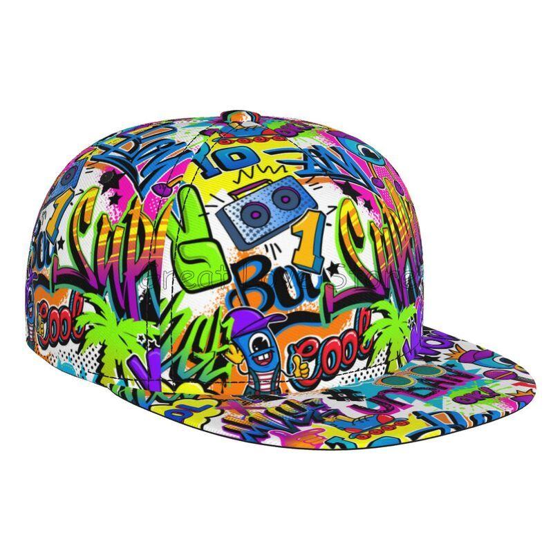 

Colorful Graffiti Art Print Baseball Cap Adjustable Snapback Hat for Men Women Unisex Hip Hop Caps Flat Bill Brim Hats Adjustable