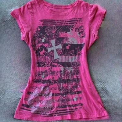 TrendHub Y2k Aesthetic Cross Skull Printing Grunge Tshirts Streetwear Casual Croppe Vintage T-shirt Harajuku Women Summer Punk Tops