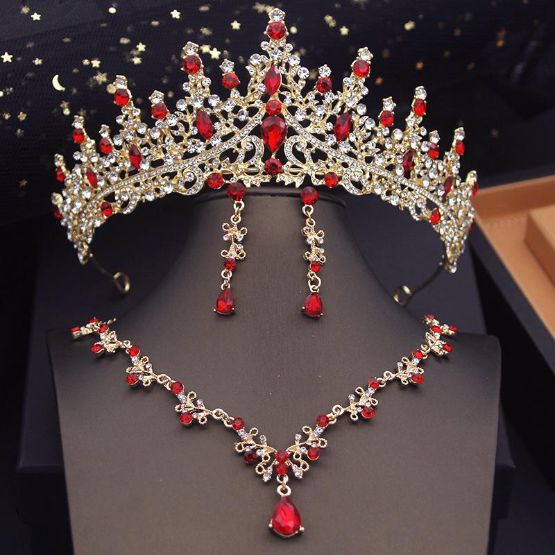 Green Crown Bridal Jewelry Sets for Women Choker Necklace Sets With Tiaras Wedding Dress Prom Bride Jewelry Accessories