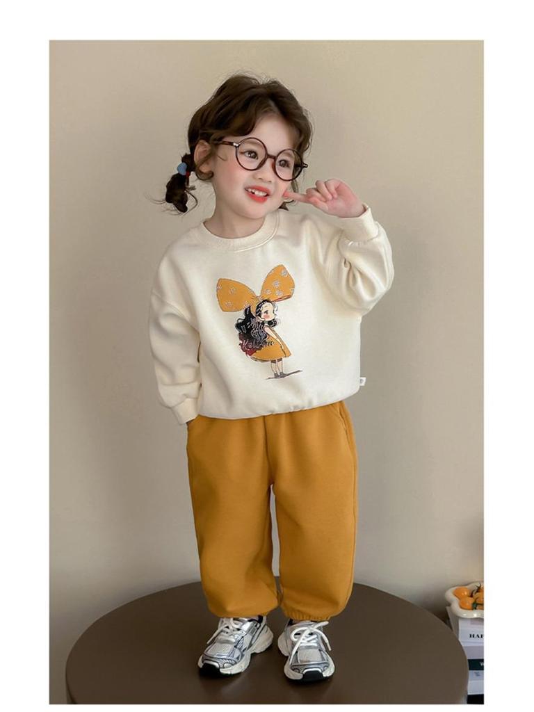 Girls' 2026 Spring-Autumn Korean Cartoon Print Fashion Set