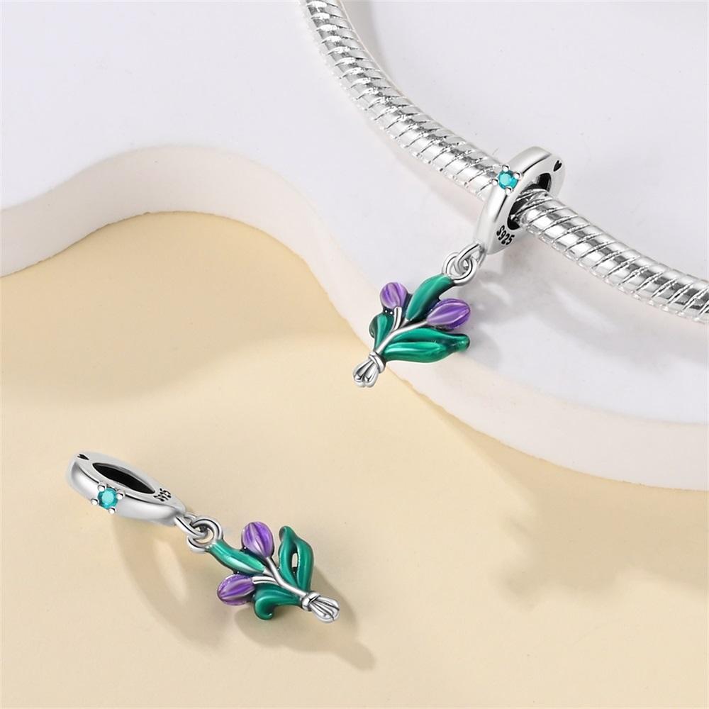 Original Copper Charms Luxury Green Tulip Pendant Beads Fit Bracelet Diy Women Making Delicate Gift Jewelry
