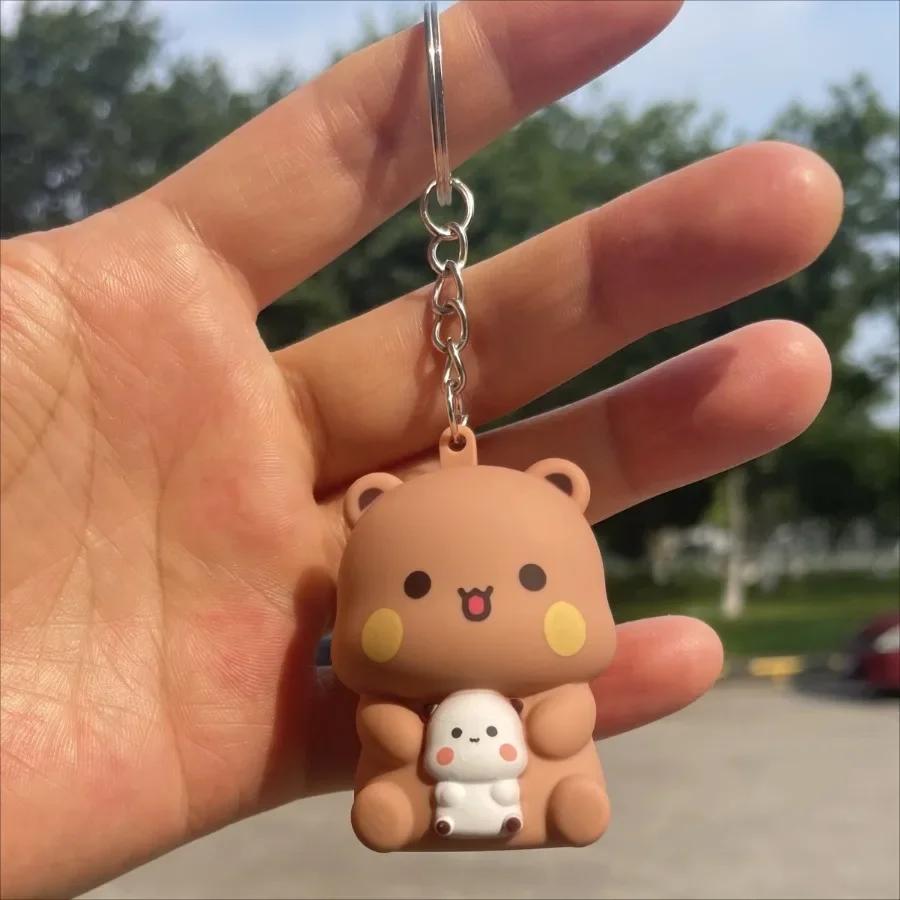 Bubu and Dudu Keychains Car Ornament Yier Panda Bear Say I Love You Voice Toy Glowing Anime Figures Bag Decoration Couple Gift