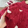 Girls winter red thickened love knitted sweater 2026 winter new baby girl Korean version foreign style pullover sweater