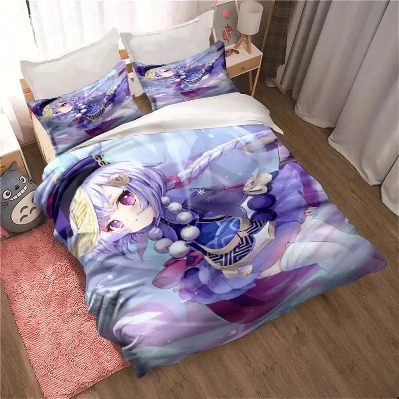 Genshin Impact Game Anime Bedding Set Printed Bed Set With Pillowcase Bed Duvet Cover Soft Single Double Queen Super King Size