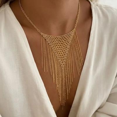 SHIXIN Luxury Mesh Chain Tassel Necklaces Women Elegant Sexy Gold Color Long Necklace Banquet Wedding Jewelry Neck Accessories