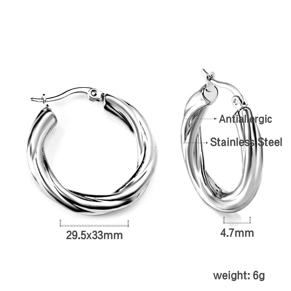 Fashion Girls Twist Chain Hoop Earrings, Gold-plated Stainless Steel Vintage Punk Jewelry, High-end Versatile Jewelry