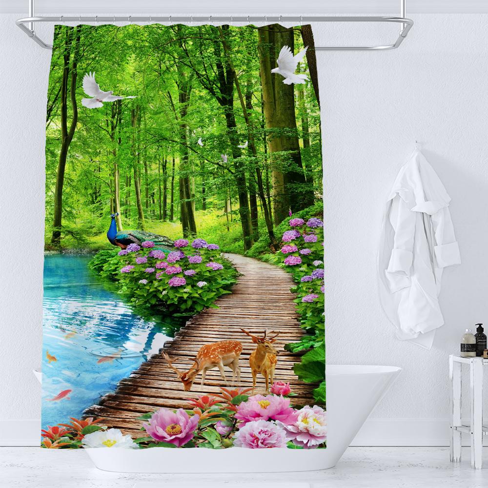 

Fence Flowers Shower Curtains Nature Floral Plants Garden Scenery Wall Hanging Polyester Fabric Home Decor Curtains With Hooks W60H190(CM)-1 Pcs