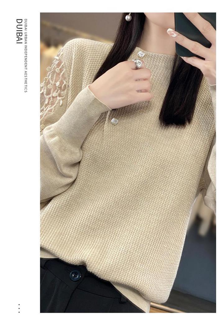 2023 Winter French Lace Mesh Button-Up Knit Top - Women's Trendy