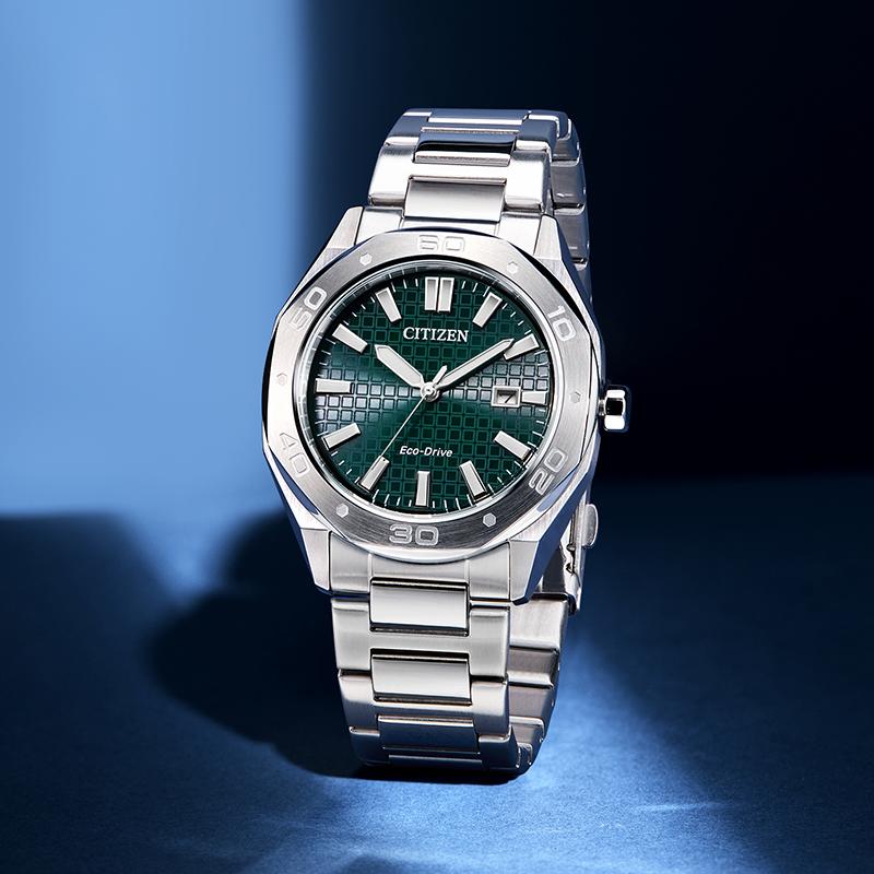 CITIZEN Eco Drive Light Powered Quartz Movement Stainless Steel Strap Watch 41mm Unisex Green Dial BM7630-80X