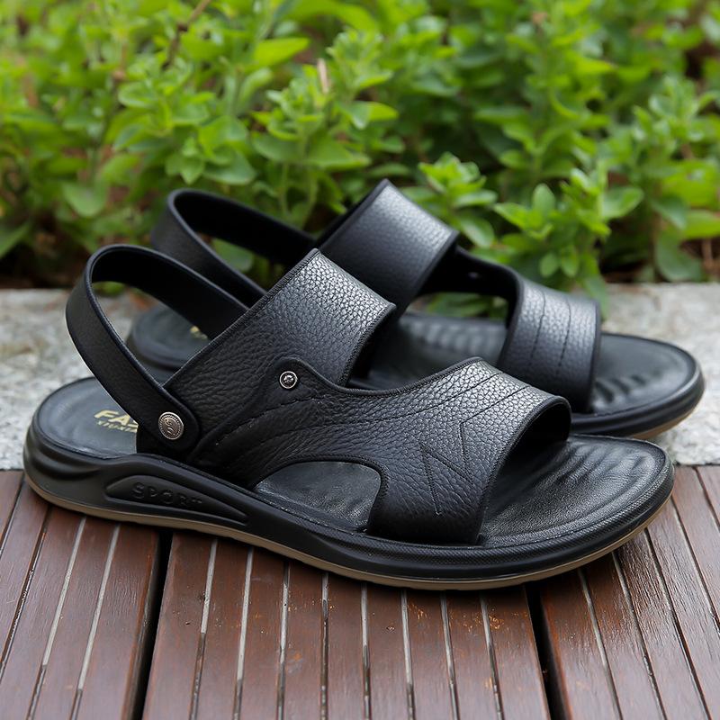 Star-headed Woodpecker Sandals Men's Summer New Leather Cowhide Beach Shoes Men's Soft-soled Anti-sandals