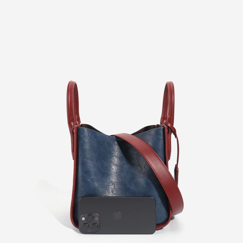 

Винтажная высококачественная женская сумка из искусственной кожи, большая женская сумка через плечо, однотонная простая сумка, женская модная сумка-ведро