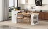 Kitchen Island with Casters, Extendable Dining Table with Power Strips and Two Drawers, Serves As Sideboard or Buffet for Dining Room (White)