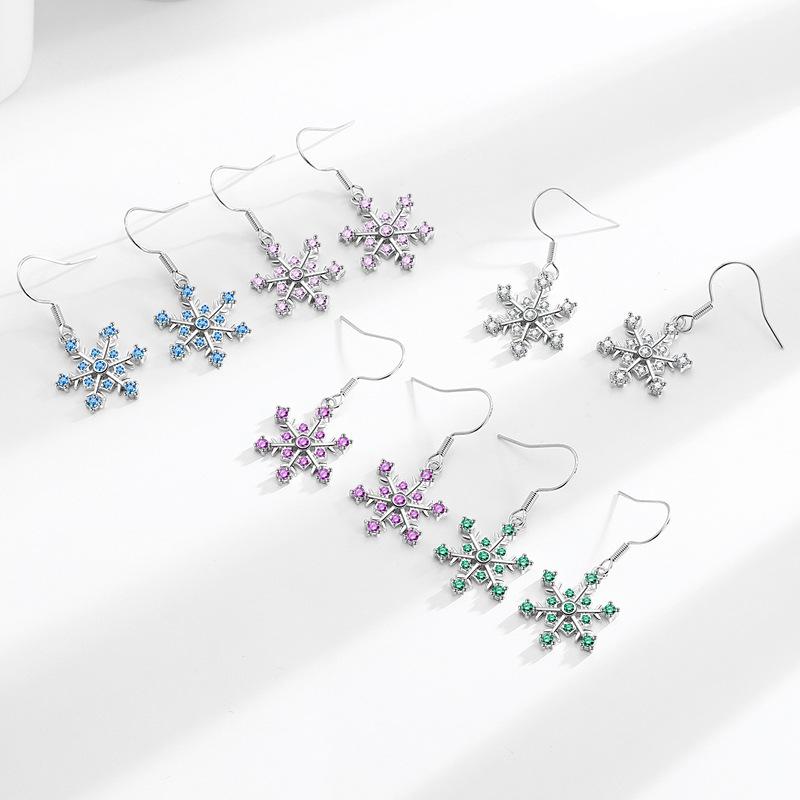 Fashionable New Style Earrings Diamond-mounted Rear Hanging Women's Snowflake Earrings Hexagonal Christmas Gift