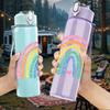 1PC Soft Pastel Rainbow Sky Print 750ml Color Plastic Sports Water Bottle Leakproof Flip Straw Lid Suitable for Sports Office Home Use