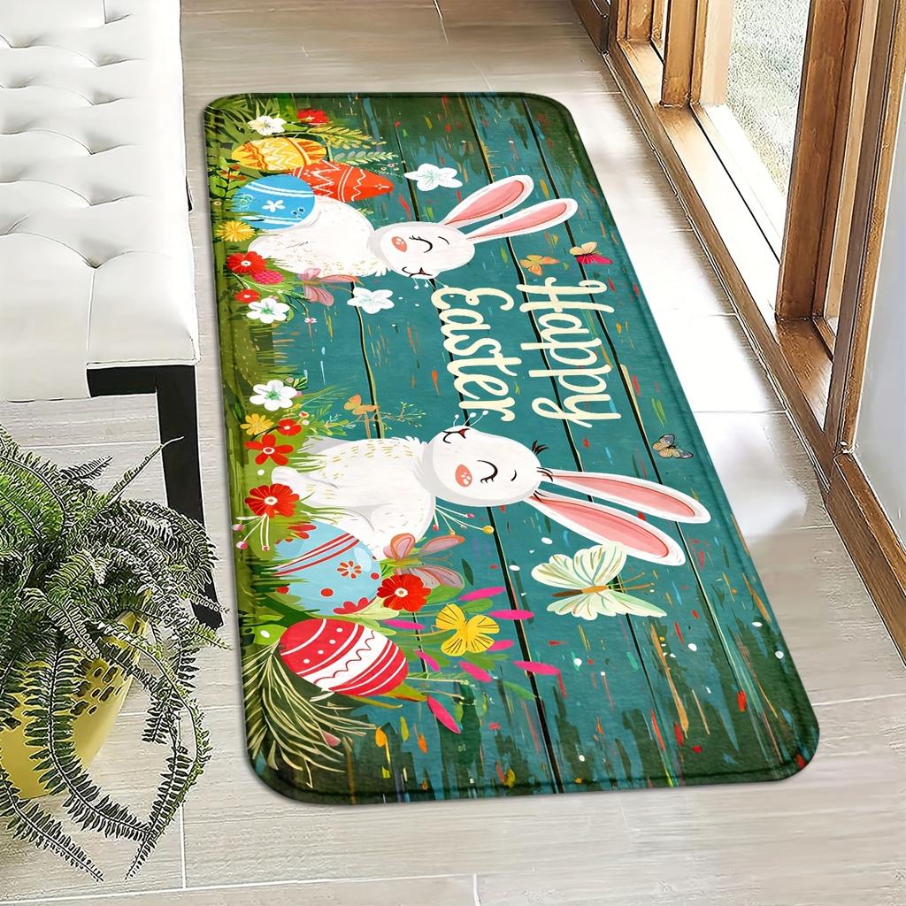 1Pcs Festive Easter Bunny Print Waterproof Non-Slip Thick Cushioned Kitchen Mat Heavy Duty Comfort Standing Mat for Kitchen Bathroom