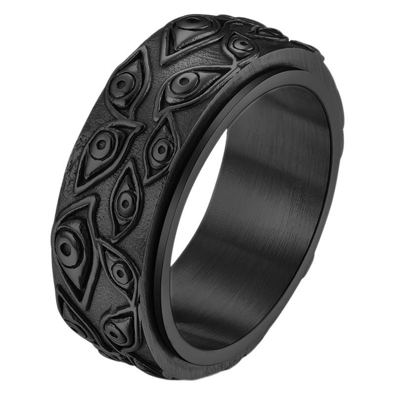 Rotatable Evil Eye Titanium Steel Stress Relief Ring Vintage Artistic Jewelry