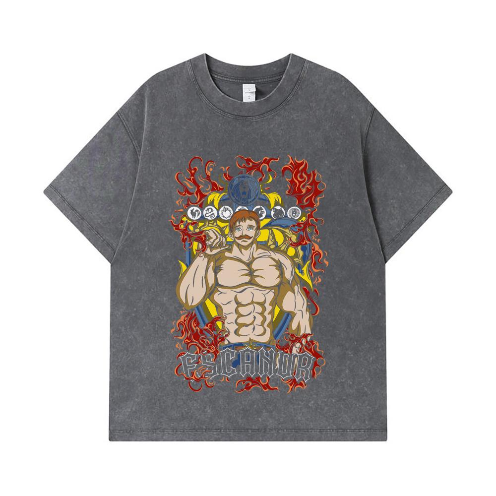 275 GSM Washed T-shirts 100% Cotton Seven Deadly Sins V4 Escanor Print Unisex Heavy Cotton T Shirt
