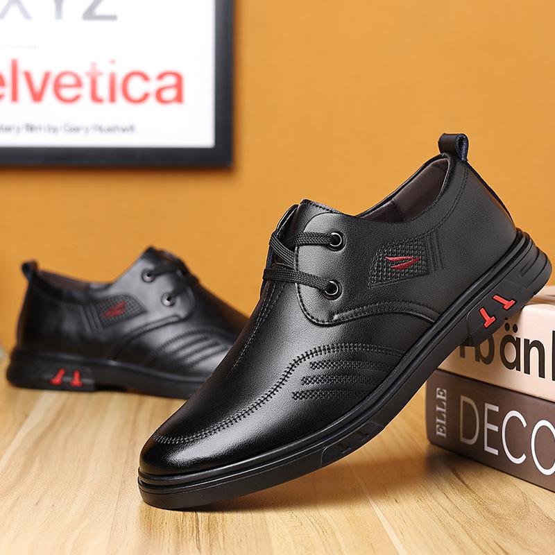 

2025 four seasons new business casual men s shoes middle-aged men s foot work shoes flat leather shoes 44 чёрный