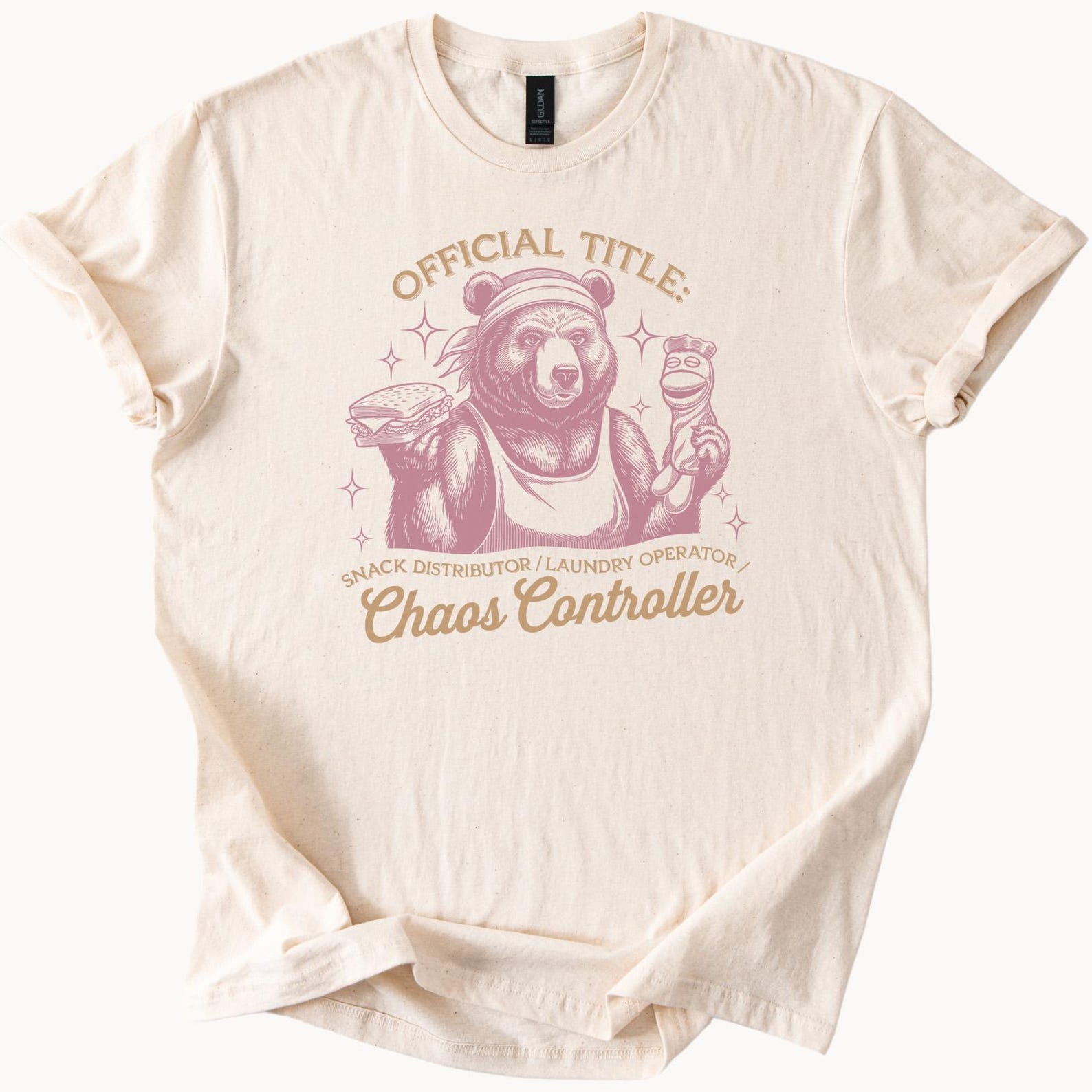 Chaos Controller Bear Graphic T Shirt Snack Distributor Laundry Operator Funny Animal Tee 100