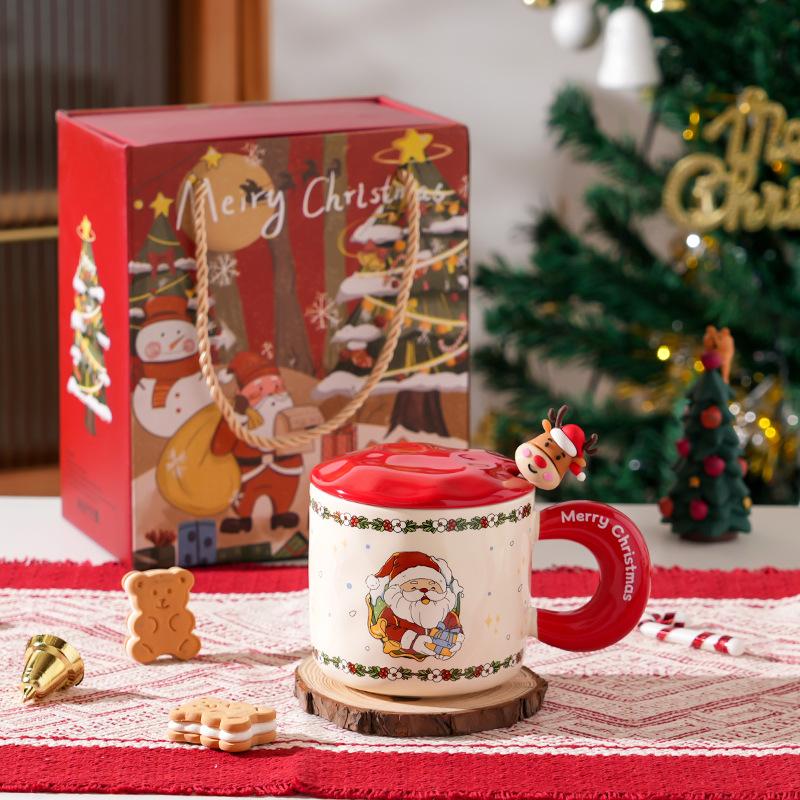 Creative Christmas Ceramic Cup With Lid Household Cute Couple Water Cup High Value Gift Souvenir