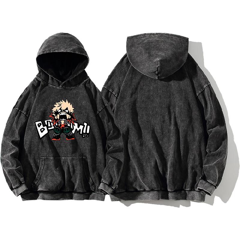 Bakugou Katsuki Cartoon Hoodie My Hero Academia Sweatshirt Women Men Clothing Long Sleeve Streetwear Washed Cotton Pullover Tops