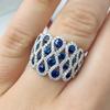 Huitan Unique Design Women Rings for Wedding Party Engagement Trendy Elegant Accessories Inlaid Shining Blue/White CZ Jewelry
