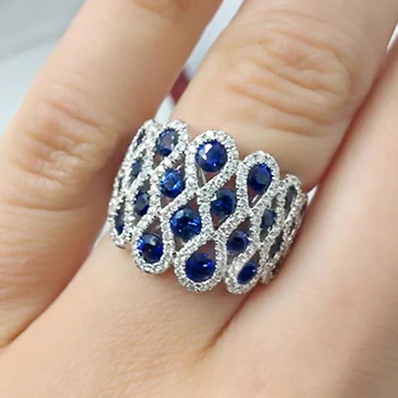 Huitan Unique Design Women Rings for Wedding Party Engagement Trendy Elegant Accessories Inlaid Shining Blue/White CZ Jewelry