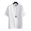 Men's White Cotton Linen Loose Short-Sleeve T-Shirt