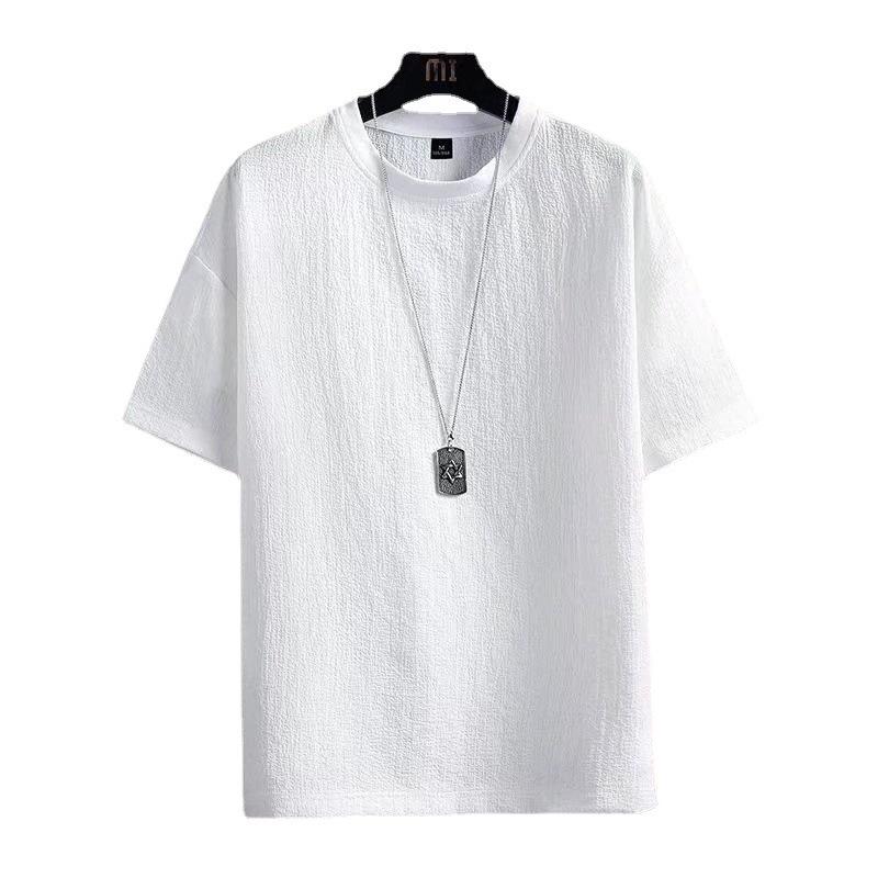 Men's White Cotton Linen Loose Short-Sleeve T-Shirt