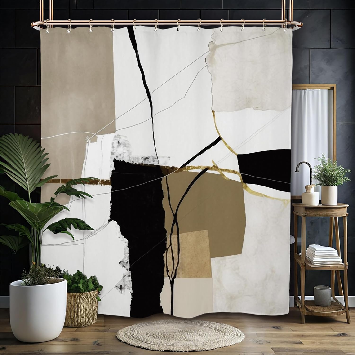

Minimalist Abstract Cubism Modern Shower Curtain Set Art Portrait Watercolor Geometric Blue Black Gray Contemprary Polyester W60H190(CM)-1 Pcs