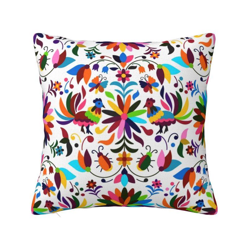 Mexikanische Otomi Blumenzusammensetzung Kunst Moderne Kissenhülle Wohnzimmerdekoration Volksblumenmuster Stuhlkissen