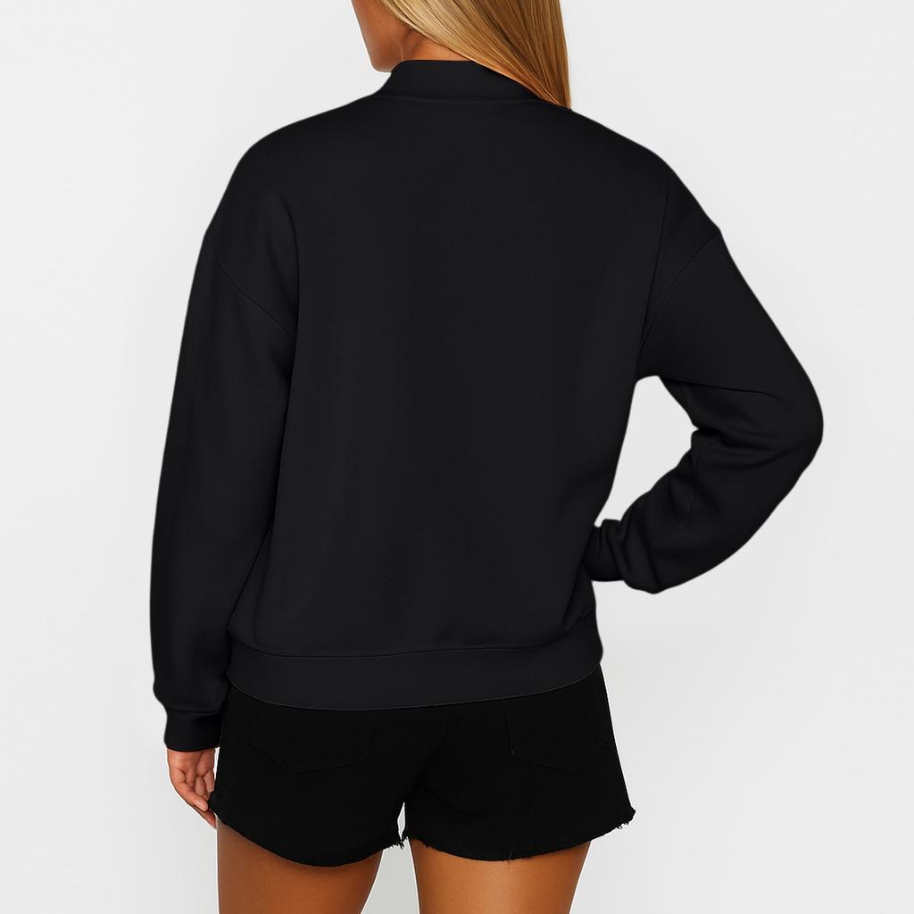Women's Solid Color Fleece Sweatshirt With A Small High Neck And Loose Fit