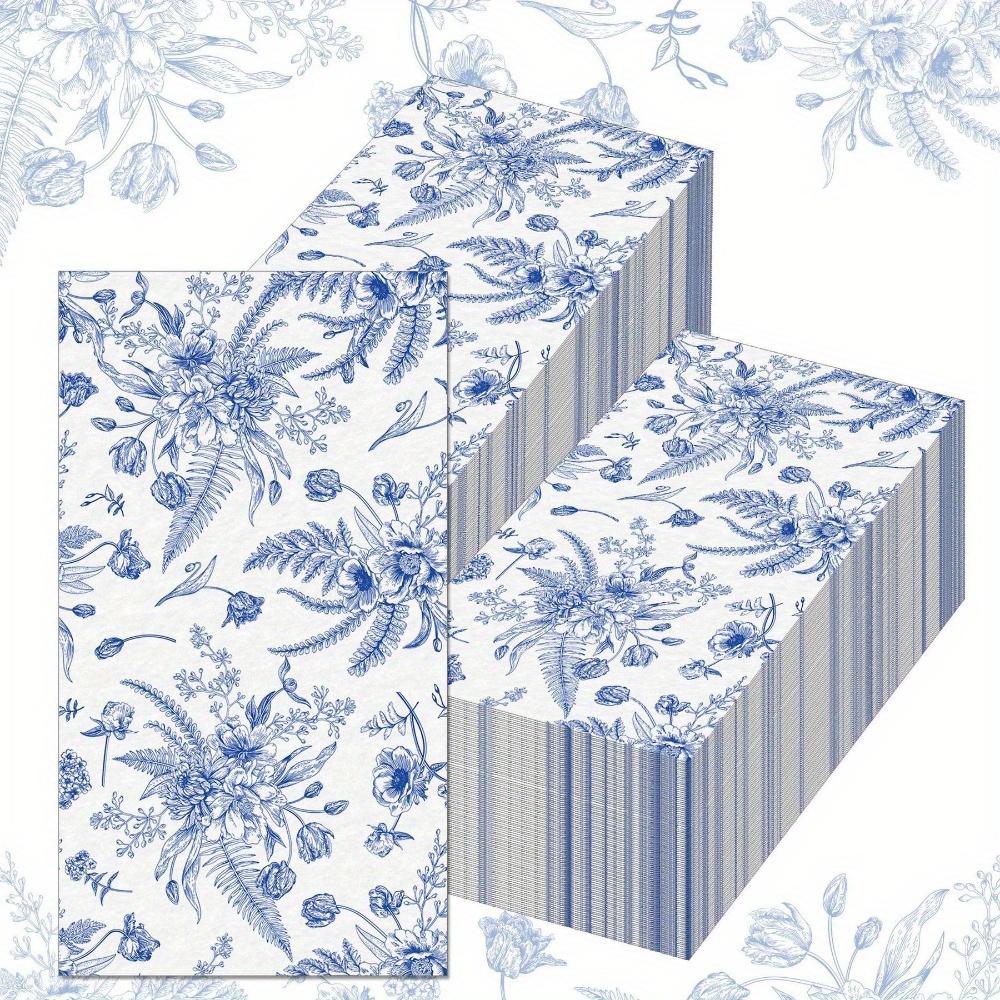 100pcs Blue Floral Paper Napkins Blue Floral Decorative Hand Towels for Bridal Shower Wedding Birthday Dinner Party Supplies