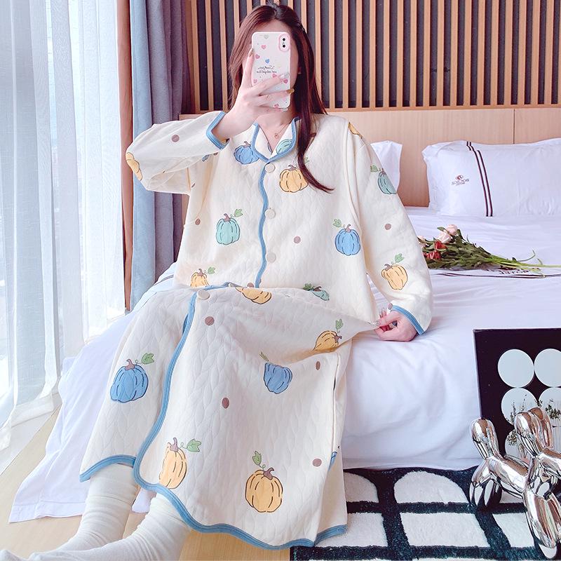 Cozy Maternity Robe & Nursing Nightgown with Breast Pads - Warm, Postpartum Cardigan & Confinement Dress