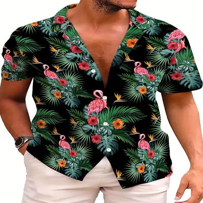 Sommer 3D Digital Bedrucktes Buntes Pflanzenmuster Herren Kurzarmhemd Lässig Strandurlaub Top