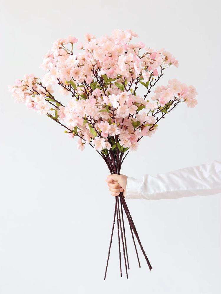 Pink Silk Cherry Blossoms Artificial Flowers Stems Spring Artificial Floral Arrangement Wedding Decoration Faux Flowers