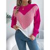 Autumn/Winter Casual Colour-Blocked Cable-Knit Bell-Sleeve Women's Pullover