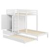 Massivholz-Etagenbett 90*200 mit Ausziehbett, Multifunktionales Kinderbett mit Kleiderschrank, Schubladen und Staufach, Weiß