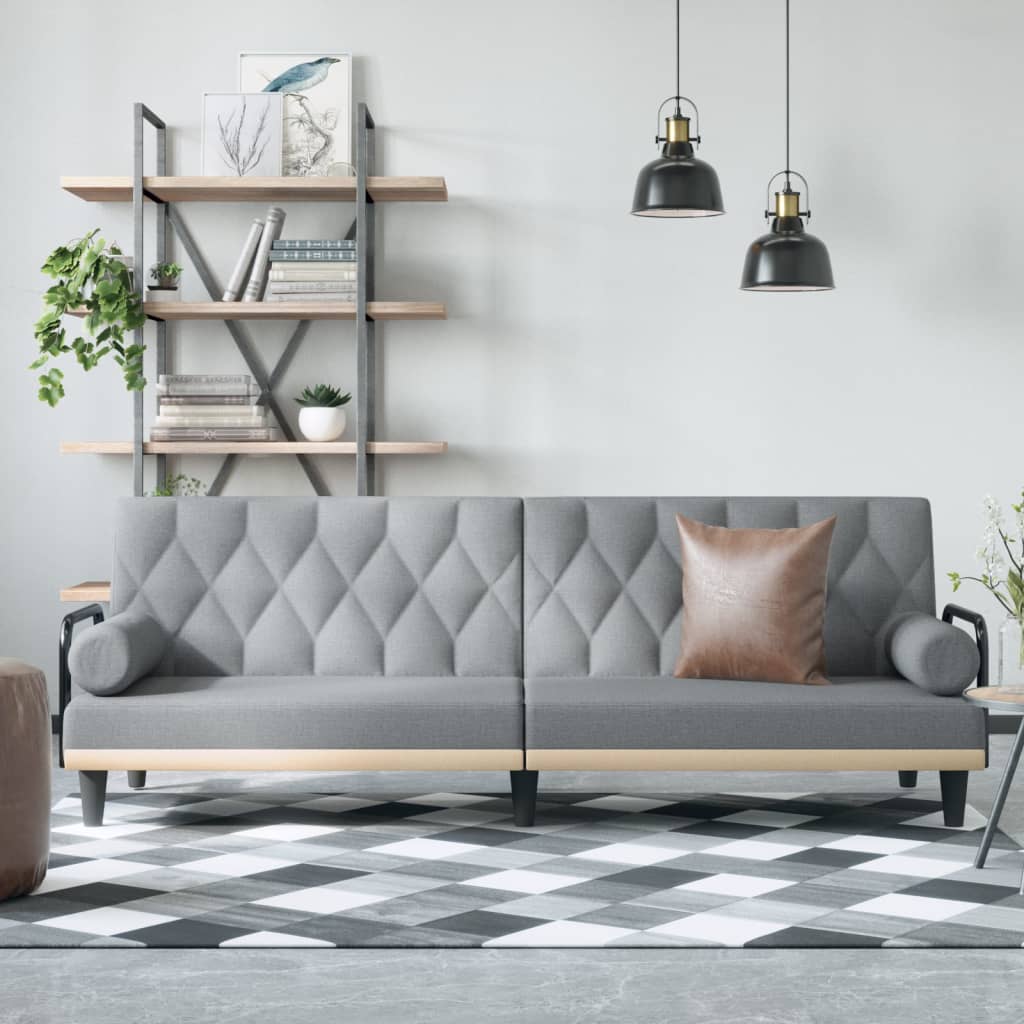 Vidaxl Foldable Sofa With Armrests, Light Gray, Fabric Upholstered
